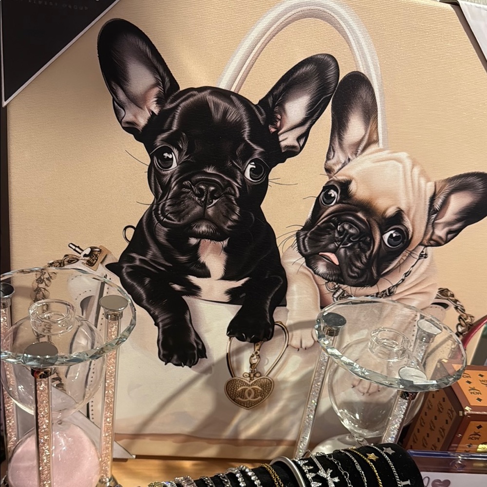 Charming Lux French Bulldog Canvas Art - Black and Cream Chanel inspo art